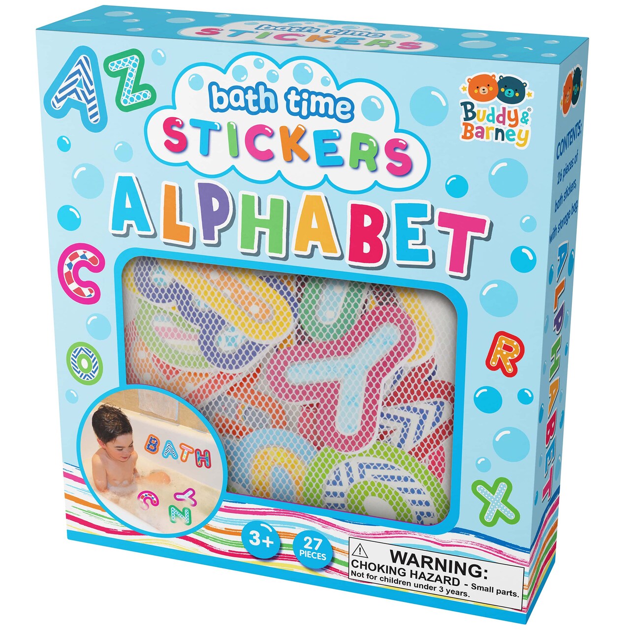 Buddy & Barney: Bath Time Stickers - Alphabet - 26 Foam A–Z Letter Pieces, Suction Cup Mesh Storage Bag, Water & Tub Play, Educational Toy, Kids 3+
